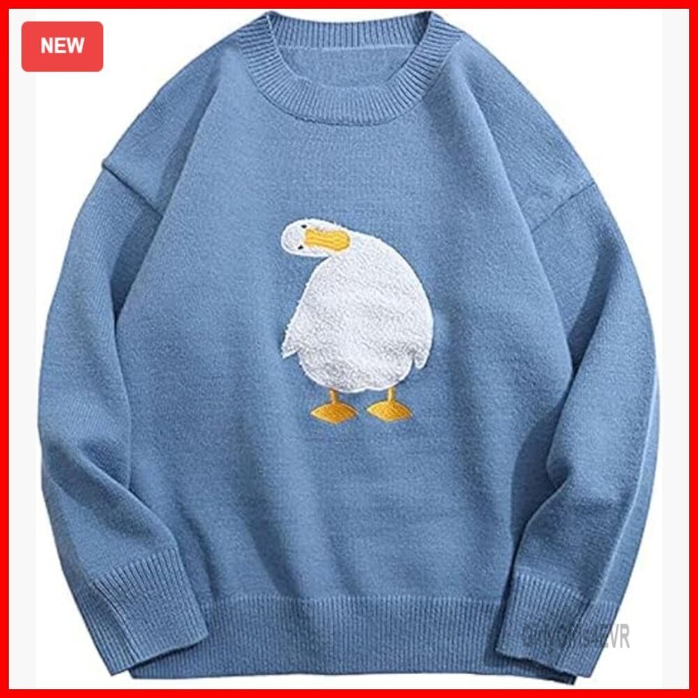 Oversized Duck Graphic Knit Sweater Unisex Pullover Streetwear Crewneck